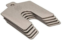 Made in USA - 5 Piece, 2 Inch Long x 2 Inch Wide x 0.05 Inch Thick, Slotted Shim Stock - Stainless Steel, 5/8 Inch Wide Slot - Apex Tool & Supply