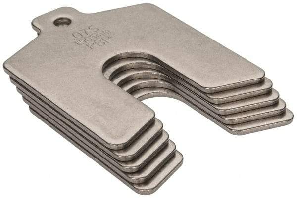 Made in USA - 5 Piece, 2 Inch Long x 2 Inch Wide x 0.075 Inch Thick, Slotted Shim Stock - Stainless Steel, 5/8 Inch Wide Slot - Apex Tool & Supply