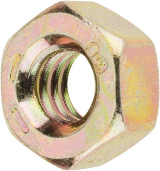 Value Collection - 1/4-20 UNC Steel Right Hand Hex Nut - 7/16" Across Flats, 7/32" High, Zinc Yellow Dichromate Finish - Apex Tool & Supply