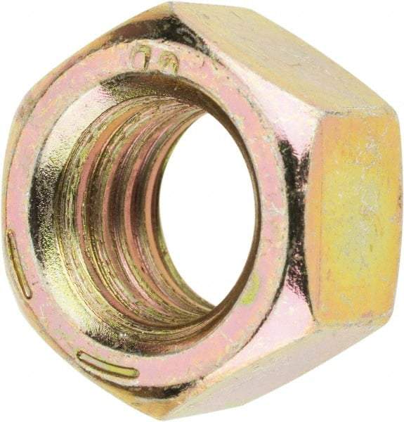 Value Collection - 1/2-13 UNC Steel Right Hand Hex Nut - 3/4" Across Flats, 7/16" High, Zinc Yellow Dichromate Finish - Apex Tool & Supply