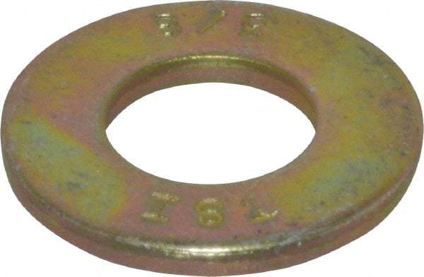 Value Collection - 3/8" Screw, Grade 8 Steel SAE Flat Washer - 13/32" ID x 13/16" OD, 1/16" Thick, Zinc Yellow Dichromate Finish - Apex Tool & Supply