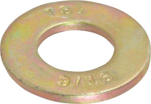 Value Collection - 9/16" Screw, Grade 8 Steel SAE Flat Washer - 19/32" ID x 1-3/16" OD, 3/32" Thick, Zinc Yellow Dichromate Finish - Apex Tool & Supply