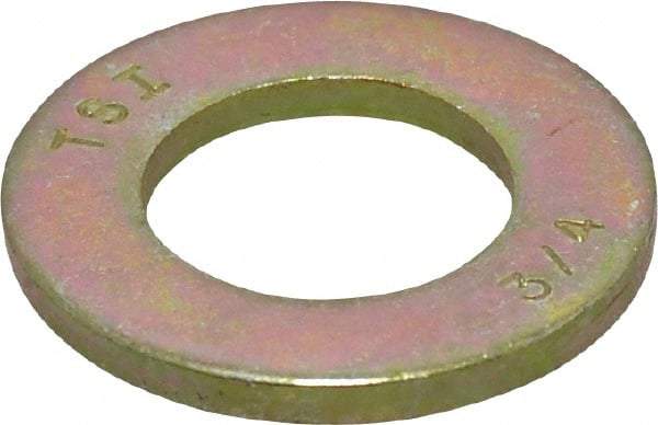 Value Collection - 3/4" Screw, Grade 8 Steel SAE Flat Washer - 13/16" ID x 1-1/2" OD, 9/64" Thick, Zinc Yellow Dichromate Finish - Apex Tool & Supply
