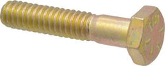 Made in USA - 1/4-20 UNC, 1-1/4" Length Under Head Hex Head Cap Screw - Partially Threaded, Grade 8 Alloy Steel, Zinc Yellow Dichromate Finish, 7/16" Hex - Apex Tool & Supply