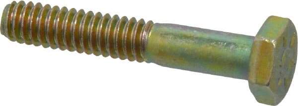 Made in USA - 1/4-20 UNC, 1-1/2" Length Under Head Hex Head Cap Screw - Partially Threaded, Grade 8 Alloy Steel, Zinc Yellow Dichromate Finish, 7/16" Hex - Apex Tool & Supply