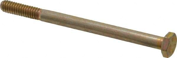 Made in USA - 1/4-20 UNC, 3-1/2" Length Under Head Hex Head Cap Screw - Partially Threaded, Grade 8 Alloy Steel, Zinc Yellow Dichromate Finish, 7/16" Hex - Apex Tool & Supply