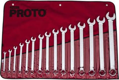 Proto - 15 Piece, 5/16" to 1-1/4", 12 Point Combination Wrench Set - Inch Measurement Standard, Full Polish Finish, Comes in Vinyl Roll - Apex Tool & Supply