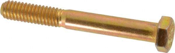 Made in USA - 5/16-18 UNC, 2-1/2" Length Under Head Hex Head Cap Screw - Partially Threaded, Grade 8 Alloy Steel, Zinc Yellow Dichromate Finish, 1/2" Hex - Apex Tool & Supply