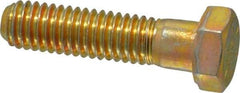 Made in USA - 3/8-16 UNC, 1-1/2" Length Under Head Hex Head Cap Screw - Partially Threaded, Grade 8 Alloy Steel, Zinc Yellow Dichromate Finish, 9/16" Hex - Apex Tool & Supply