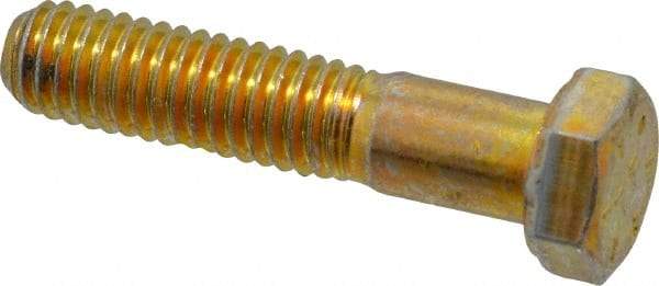 Made in USA - 3/8-16 UNC, 1-3/4" Length Under Head Hex Head Cap Screw - Partially Threaded, Grade 8 Alloy Steel, Zinc Yellow Dichromate Finish, 9/16" Hex - Apex Tool & Supply