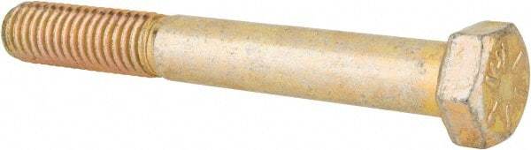 Made in USA - 3/8-16 UNC, 3" Length Under Head Hex Head Cap Screw - Partially Threaded, Grade 8 Alloy Steel, Zinc Yellow Dichromate Finish, 9/16" Hex - Apex Tool & Supply