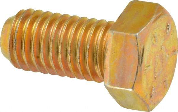 Made in USA - 1/2-13 UNC, 1" Length Under Head Hex Head Cap Screw - Fully Threaded, Grade 8 Alloy Steel, Zinc Yellow Dichromate Finish, 3/4" Hex - Apex Tool & Supply