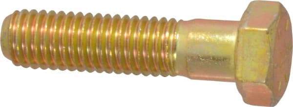 Made in USA - 1/2-13 UNC, 2" Length Under Head Hex Head Cap Screw - Partially Threaded, Grade 8 Alloy Steel, Zinc Yellow Dichromate Finish, 3/4" Hex - Apex Tool & Supply