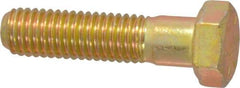 Made in USA - 1/2-13 UNC, 2" Length Under Head Hex Head Cap Screw - Partially Threaded, Grade 8 Alloy Steel, Zinc Yellow Dichromate Finish, 3/4" Hex - Apex Tool & Supply