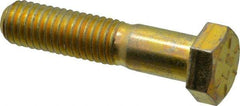 Made in USA - 1/2-13 UNC, 2-1/4" Length Under Head Hex Head Cap Screw - Partially Threaded, Grade 8 Alloy Steel, Zinc Yellow Dichromate Finish, 3/4" Hex - Apex Tool & Supply