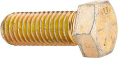 Made in USA - 9/16-12 UNC, 1-1/2" Length Under Head Hex Head Cap Screw - Fully Threaded, Grade 8 Alloy Steel, Zinc Yellow Dichromate Finish, 13/16" Hex - Apex Tool & Supply