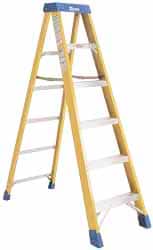 Made in USA - 6 Steps, 8 Ft. High, Type IA Rating, Fiberglass Step Ladder - Apex Tool & Supply