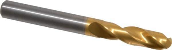 Guhring - 8.39978mm 140° Spiral Flute Solid Carbide Screw Machine Drill Bit - TiN Finish, Right Hand Cut, 37mm Flute Length, 79mm OAL, SU Point, Straight Shank - Apex Tool & Supply