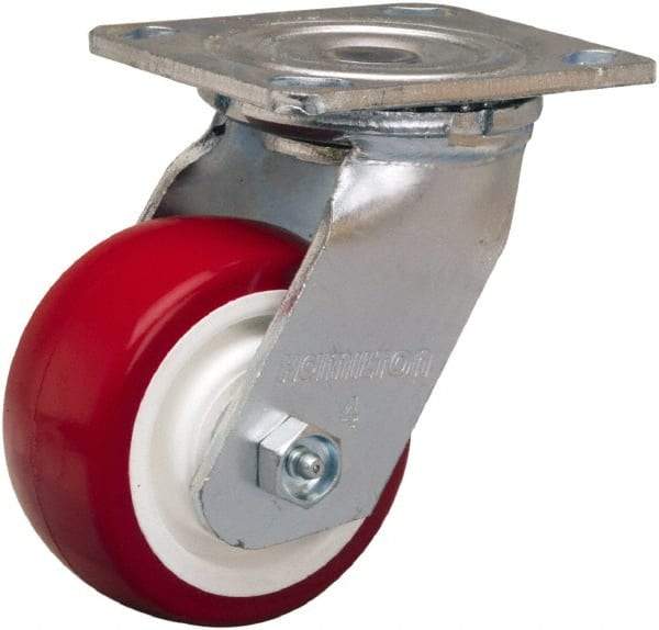 Hamilton - 4" Diam x 2" Wide x 5-5/8" OAH Top Plate Mount Swivel Caster - Polyurethane Mold on Polypropylene, 750 Lb Capacity, Straight Roller Bearing, 4 x 4-1/2" Plate - Apex Tool & Supply