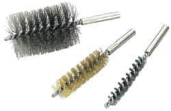 Value Collection - 2-1/2" Diam Helical Steel Tube Brush - Single Spiral, 0.012" Filament Diam, 4" Brush Length, 7" OAL, 1/2-12 Male Shank - Apex Tool & Supply