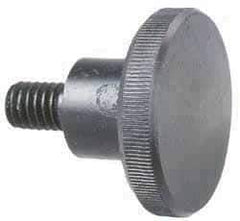 Morton Machine Works - 1/4-20 Knurled Shoulder Grade C-12L14 Steel Thumb Screw - 1-3/8" OAL, 1" Head Diam x 1/4" Head Height, Black Oxide Finish - Apex Tool & Supply