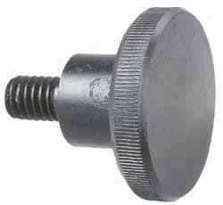 Morton Machine Works - 1/4-20 Knurled Shoulder Grade C-12L14 Steel Thumb Screw - 1" OAL, 1" Head Diam x 1/4" Head Height, Black Oxide Finish - Apex Tool & Supply