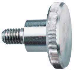 Morton Machine Works - 1/4-20 Knurled Shoulder Grade 303 Stainless Steel Thumb Screw - 1-1/4" OAL, 1" Head Diam x 1/4" Head Height - Apex Tool & Supply