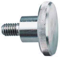 Morton Machine Works - 1/4-20 Knurled Shoulder Grade 303 Stainless Steel Thumb Screw - 1-1/4" OAL, 1" Head Diam x 1/4" Head Height - Apex Tool & Supply