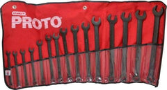 Proto - 15 Piece, 7mm to 21mm, 12 Point Combination Wrench Set - Metric Measurement Standard, Black Oxide Finish, Comes in Nylon Roll - Apex Tool & Supply