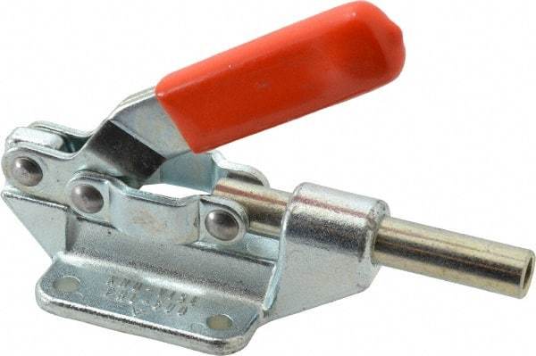 Lapeer - 600 Lb Load Capacity, Flanged Base, Carbon Steel, Standard Straight Line Action Clamp - 4 Mounting Holes, 0.22" Mounting Hole Diam, 7/16" Plunger Diam, Straight Handle - Apex Tool & Supply