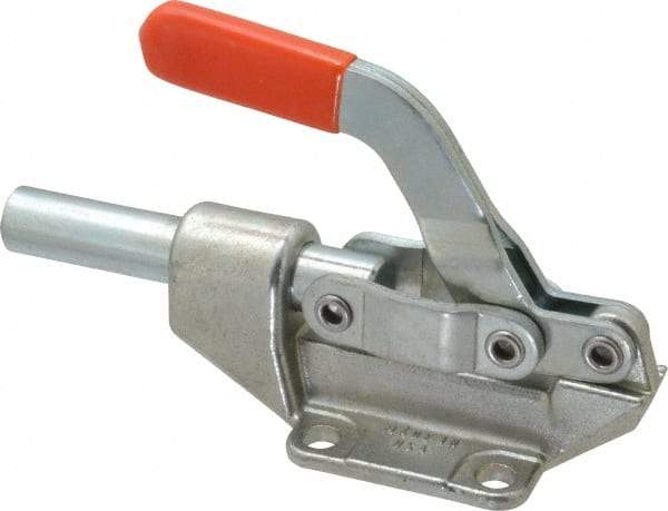 Lapeer - 850 Lb Load Capacity, Flanged Base, Carbon Steel, Standard Straight Line Action Clamp - 4 Mounting Holes, 0.33" Mounting Hole Diam, 5/8" Plunger Diam, Straight Handle - Apex Tool & Supply