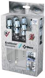 Wera - 6 Piece Phillips & Slotted Screwdriver Set - Blade Sizes: Width mm 3, 4, 5.5 & 6.5, Bit Sizes: Philips #1 & #2 - Apex Tool & Supply