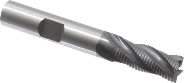 OSG - 3/8" Diam, Fine Pitch, 7/8" LOC, 4 Flute Cobalt Roughing Square End Mill - TiCN Finish, 2-5/8" OAL, 3/8" Shank Diam, Single End, 30° Helix - Apex Tool & Supply