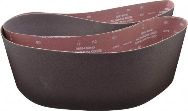 Norton - 8" Wide x 107" OAL, 80 Grit, Aluminum Oxide Abrasive Belt - Aluminum Oxide, Medium, Coated, X Weighted Cloth Backing, Series R228 - Apex Tool & Supply