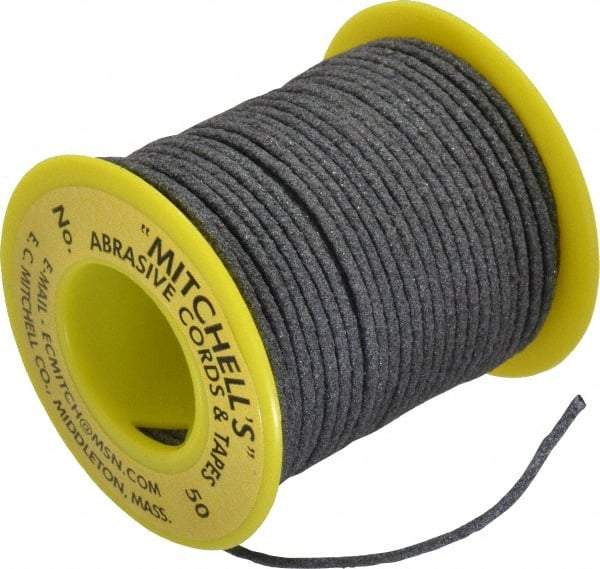 Made in USA - 0.07" Wide, 180 Grit Aluminum Oxide Abrasive Cord - 50' Long, Very Fine Grade - Apex Tool & Supply