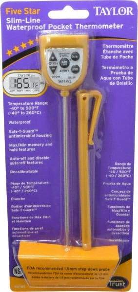 Taylor - -58 to 500°F Pocket Digital Thermometer - LCD Display, 1.5 Volts - Apex Tool & Supply
