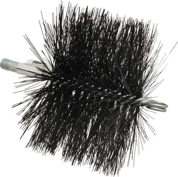 Schaefer Brush - 4-1/2" Brush Length, 6-1/2" Diam, Double Stem, Double Spiral Tube Brush - 7-1/2" Long, Tempered Steel Wire, 1/4" NPT Male Connection - Apex Tool & Supply