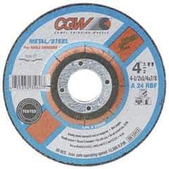 Camel Grinding Wheels - 24 Grit, 7" Wheel Diam, 1/4" Wheel Thickness, 7/8" Arbor Hole, Type 27 Depressed Center Wheel - Aluminum Oxide, Resinoid Bond, N Hardness, 8,600 Max RPM, Compatible with Angle Grinder - Apex Tool & Supply