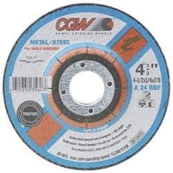 Camel Grinding Wheels - 24 Grit, 7" Wheel Diam, 1/4" Wheel Thickness, Type 28 Depressed Center Wheel - Aluminum Oxide, Resinoid Bond, R Hardness, 8,600 Max RPM, Compatible with Angle Grinder - Apex Tool & Supply