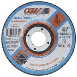 Camel Grinding Wheels - 24 Grit, 9" Wheel Diam, 1/8" Wheel Thickness, 7/8" Arbor Hole, Type 27 Depressed Center Wheel - Aluminum Oxide, Resinoid Bond, Q Hardness, 6,650 Max RPM, Compatible with Angle Grinder - Apex Tool & Supply