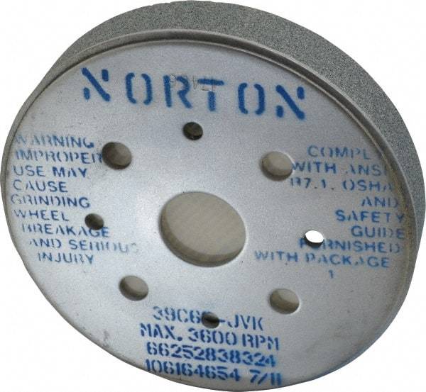 Norton - 6" Diam, 4" Hole Size, 1" Overall Thickness, 60 Grit, Type 2 Tool & Cutter Grinding Wheel - Medium Grade, Silicon Carbide, J Hardness, Vitrified Bond, 3,600 RPM - Apex Tool & Supply
