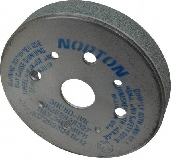 Norton - 6" Diam, 4" Hole Size, 1" Overall Thickness, 80 Grit, Type 2 Tool & Cutter Grinding Wheel - Medium Grade, Silicon Carbide, I Hardness, Vitrified Bond, 3,600 RPM - Apex Tool & Supply