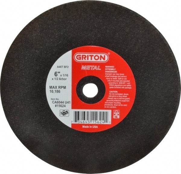 Made in USA - 6" 46 Grit Aluminum Oxide Cutoff Wheel - 1/16" Thick, 1/2" Arbor, 10,186 Max RPM, Use with Circular Saws - Apex Tool & Supply