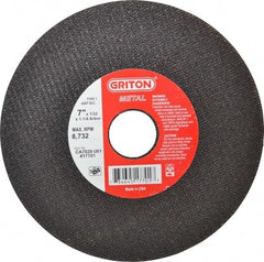 Value Collection - 7" 60 Grit Aluminum Oxide Cutoff Wheel - 1/32" Thick, 1-1/4" Arbor, 8,732 Max RPM, Use with Stationary Tools - Apex Tool & Supply