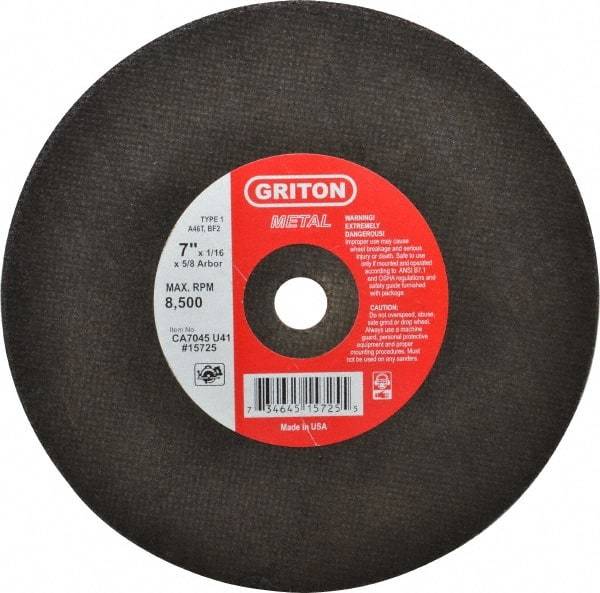 Made in USA - 7" 46 Grit Aluminum Oxide Cutoff Wheel - 1/16" Thick, 5/8" Arbor, 8,732 Max RPM, Use with Circular Saws - Apex Tool & Supply