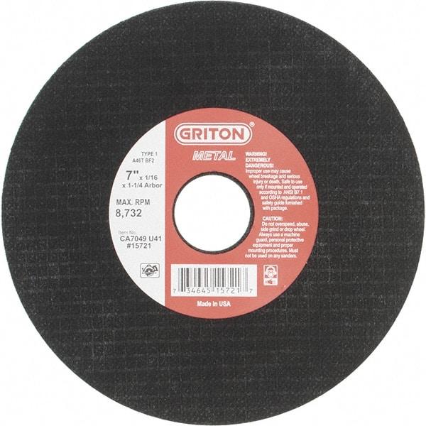 Value Collection - 7" 46 Grit Aluminum Oxide Cutoff Wheel - 1/16" Thick, 1-1/4" Arbor, 8,732 Max RPM, Use with Stationary Tools - Apex Tool & Supply