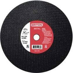 Made in USA - 14" 36 Grit Aluminum Oxide Cutoff Wheel - 1/8" Thick, 1" Arbor, 4,365 Max RPM, Use with Stationary Tools - Apex Tool & Supply