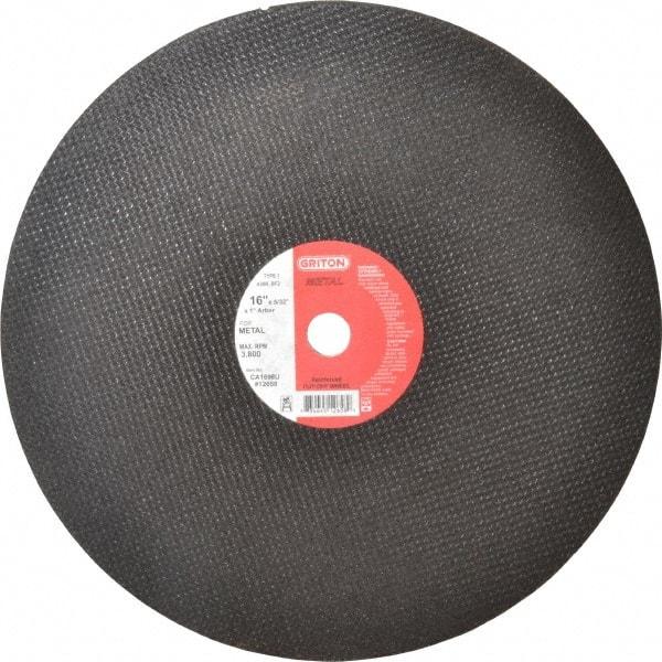 Made in USA - 16" 36 Grit Aluminum Oxide Cutoff Wheel - 5/32" Thick, 1" Arbor, 3,820 Max RPM, Use with Stationary Tools - Apex Tool & Supply