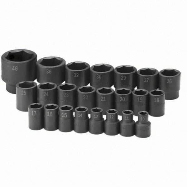 SK - 1/2" Drive Standard Impact Socket Set - 10 to 46mm, Metric Measurement Standard - Apex Tool & Supply