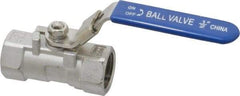 Value Collection - 1/2" Pipe, Standard Port, Stainless Steel Standard Ball Valve - 1 Piece, Inline - One Way Flow, FNPT x FNPT Ends, Lever Handle, 400 WOG - Apex Tool & Supply